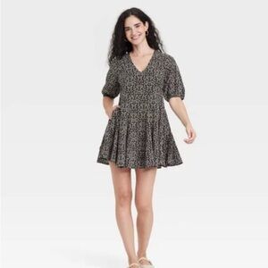 Women's Bell Elbow Sleeve Mini A-Line Dress - Universal Thread Black Floral Sz M